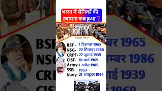 भारत में सैनिकों की स्थापना कब हुआ❓NSG, BSF, Navy army की स्थापना कब हुआ || #bsf #navy #indianarmy
