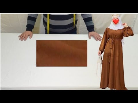 طريقة تفصيل وخياطة فستان للمحجبات بالبلي موديل بكم واسع  Dress Detailing and Sewing تفصيل وخياطة