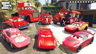 GTA 5 - Stealing All McQueen Cars with Franklin \& Spiderman! (Real Life Cars #03)