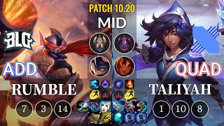 BLG ADD Rumble vs DRX Quad Taliyah Mid - KR Patch 10.20