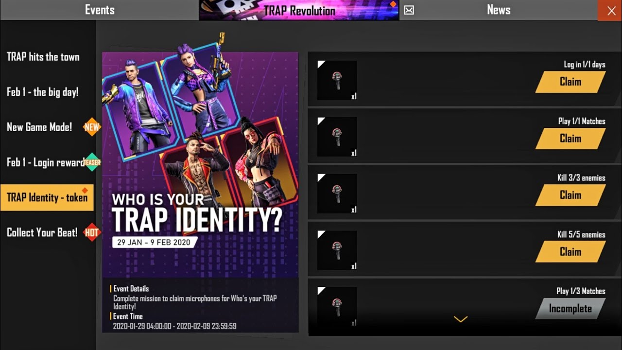 Who is Your Trap Identity Event Full Details in Free Fire || Collect Microphone Tokens & Get Rewards