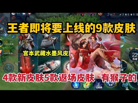 王者即将要上线的9款皮肤，4款新皮肤5款返场皮肤，有猴子的