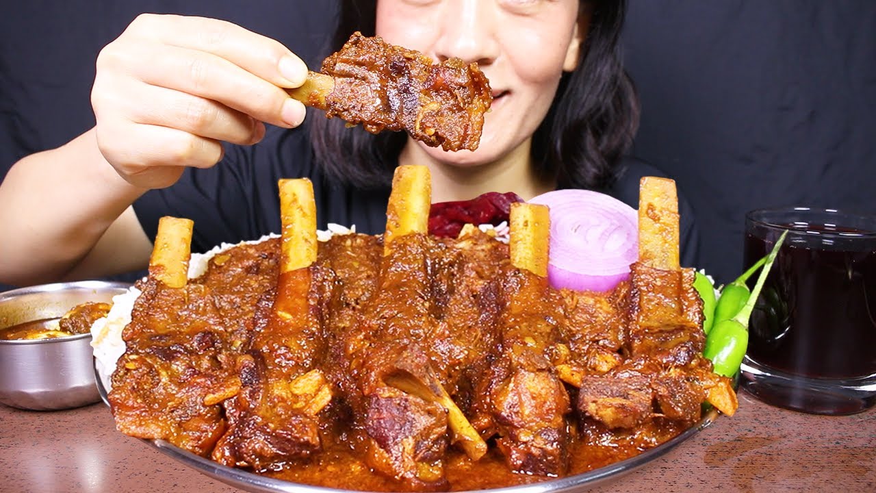 Eating Spicy mutton Masala and Mutton Gravy with Basmati Rice #ASMR/EATING MUKBANG BIG BITES