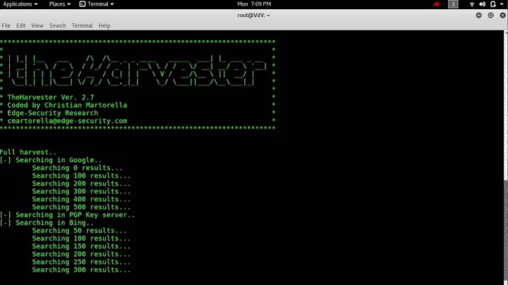 kali linux tools - information gathering -- the harvester tool