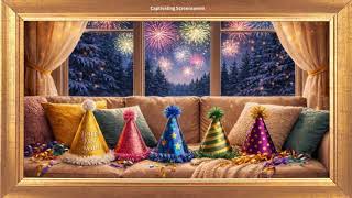 Winter Landscape & Fireworks | Gold Framed Art | Winter Background | Screensaver 4K | No Sound Video screenshot 5