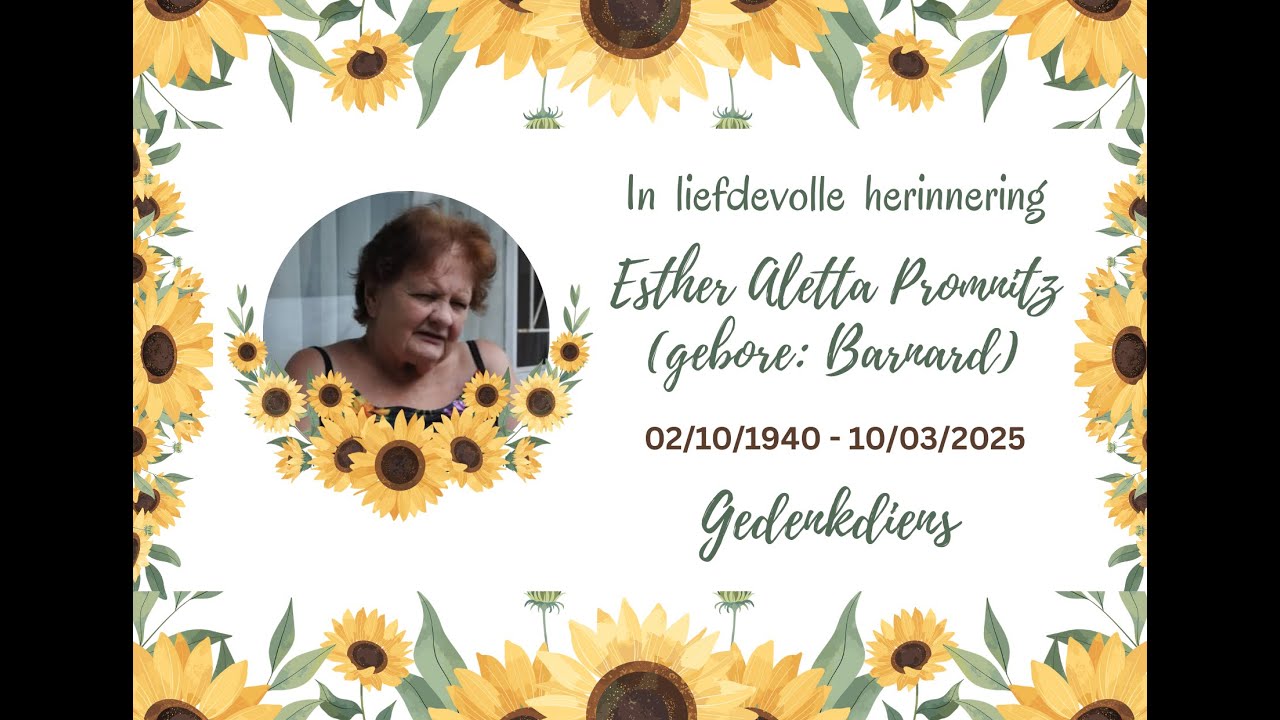 Gedenkdiens - Esther Aletta Promnitz