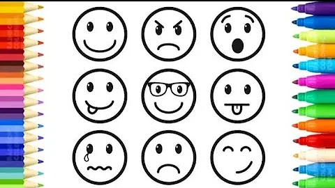 How to draw and color Emoticons- Emoji faces Coloring book for kids