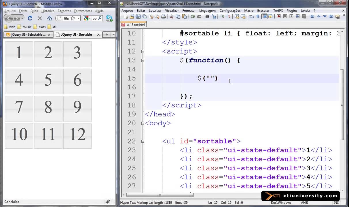 Universidade XTI - jQuery - 45 - Exemplo jQueryUI - Sortable Elementos ...