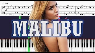 Miley Cyrus - Malibu - Piano Tutorial  w/ Sheets