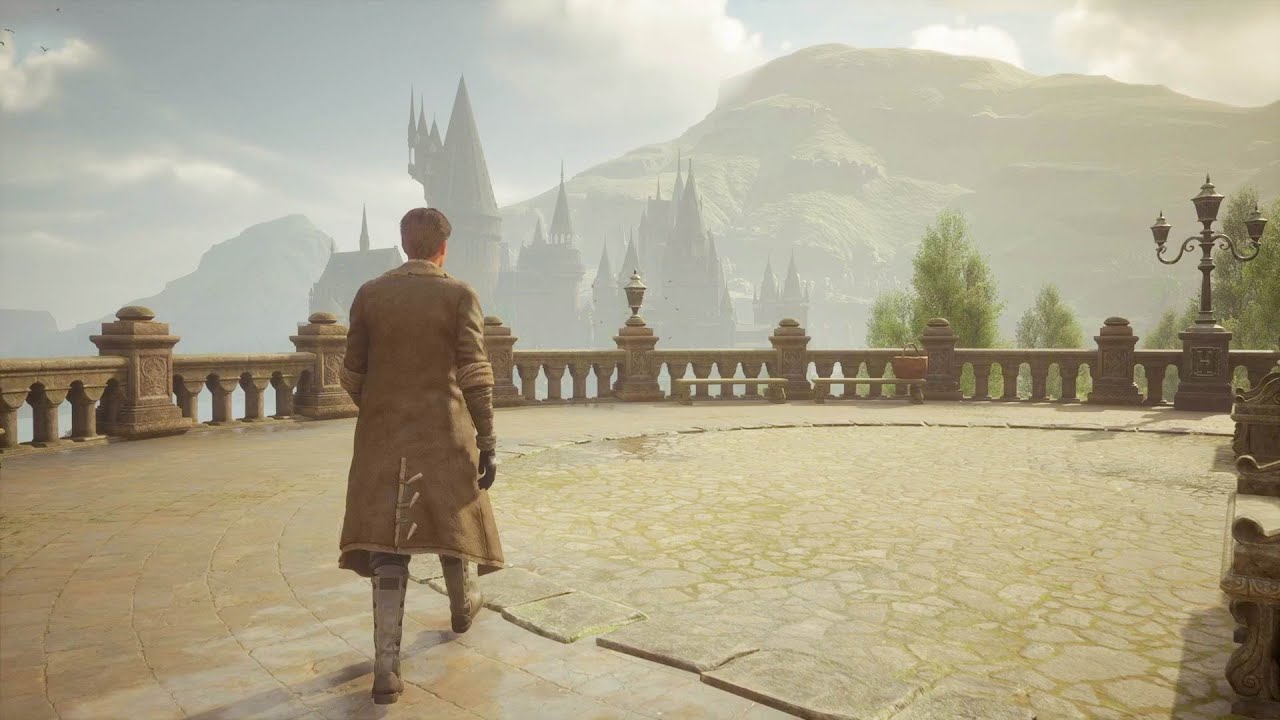 Hogwarts Legacy third-person view. Walking tour through Hogwarts Castle and cozy hamlets.
