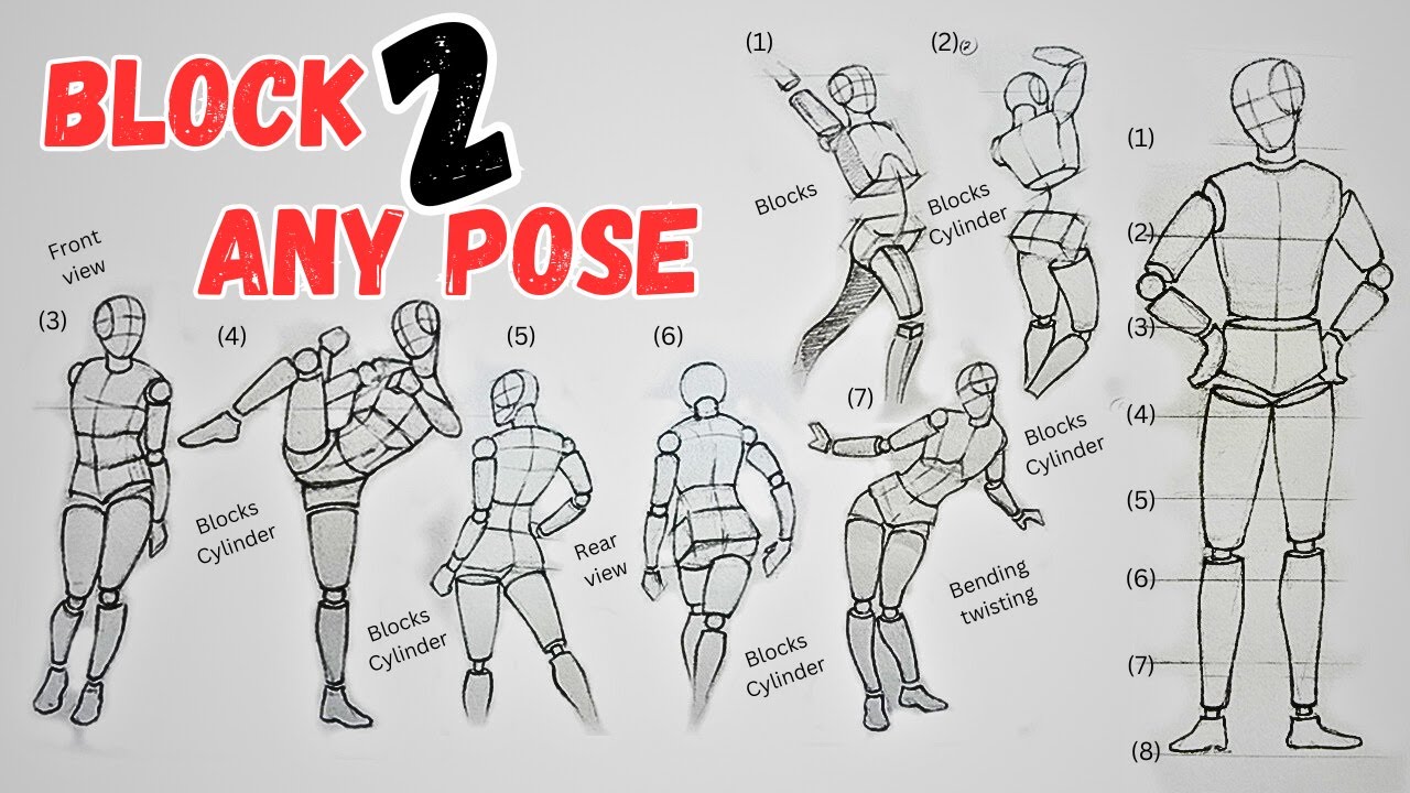 How to DRAW Any Dynamic Poses using BLOCK and CYLINDER Shapes