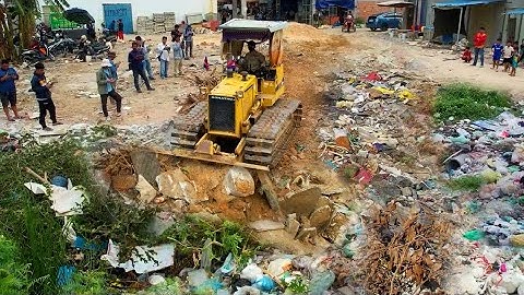 Amazing Action! Filling Land, Garbage Dump & Clear and Delete Trash​ Into Deep Pond​ By Dozer Skills