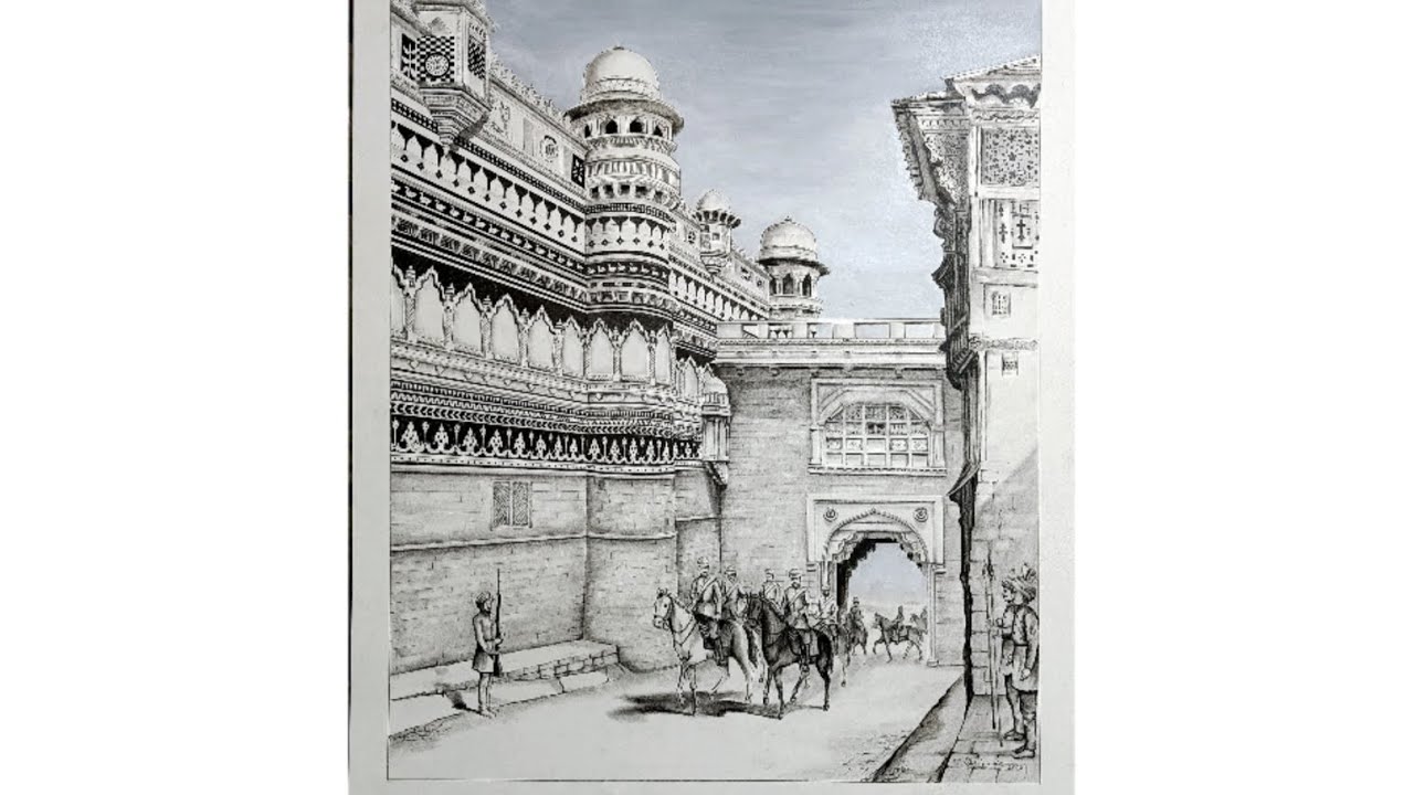 Gwalior Fort Sketch step by step drawing YouTube
