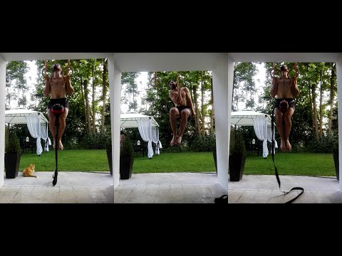 Ring chin ups 37kg/81lbs x4, one arm negative, 22kg/48lbs x7