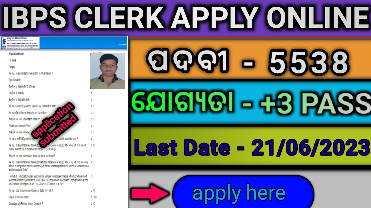 IBPS clerk apply online 2023 Odia | How to apply online IBPS office assistant 2023