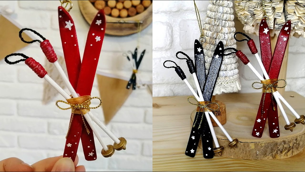ИДЕЯ из палочек от мороженого / Миниатюра ЛЫЖИ / Ёлочные игрушки своими ...