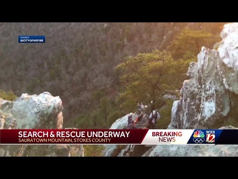 Person stuck on Sauratown Mountain, high-angle rope rescue in progress, Stokes County EMS says