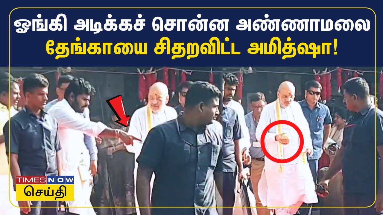 ஓங்கி அடிக்கச் சொன்ன அண்ணாமலை.. தேங்காயை சிதறவிட்ட அமித்ஷா! | Amit Shah in Tirumayam