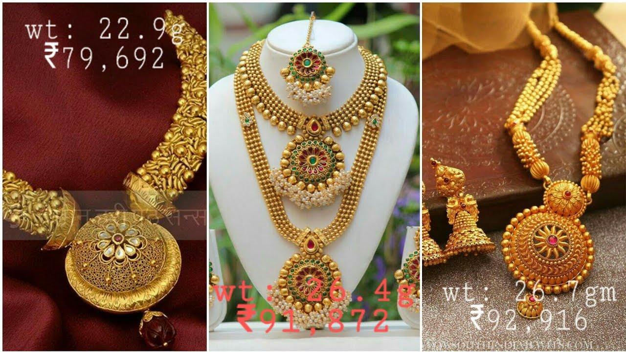 Gold Long Necklace Designs With Weight And Price Images
