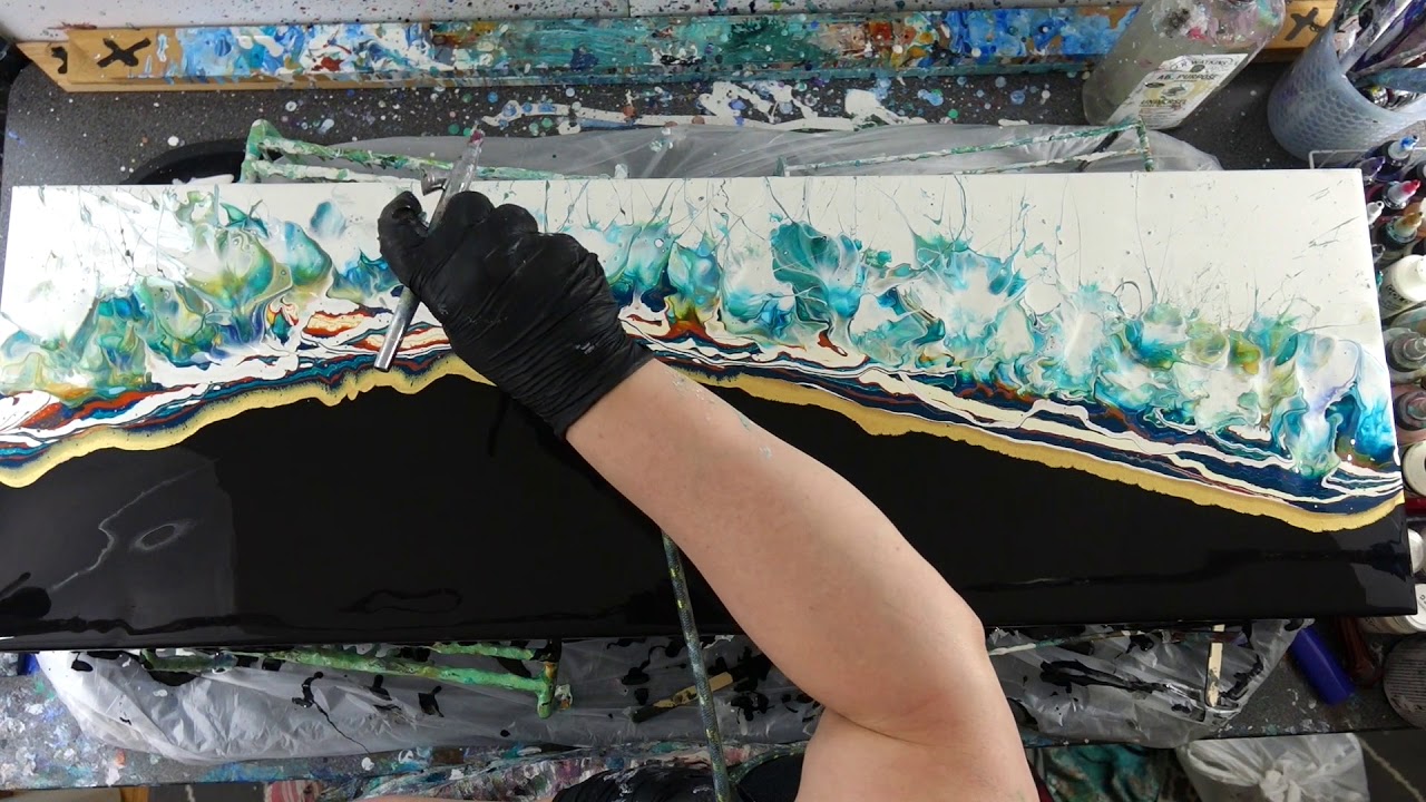 Stunning Negative Space Acrylic Pour Tutorial, Black and White, Gold ...