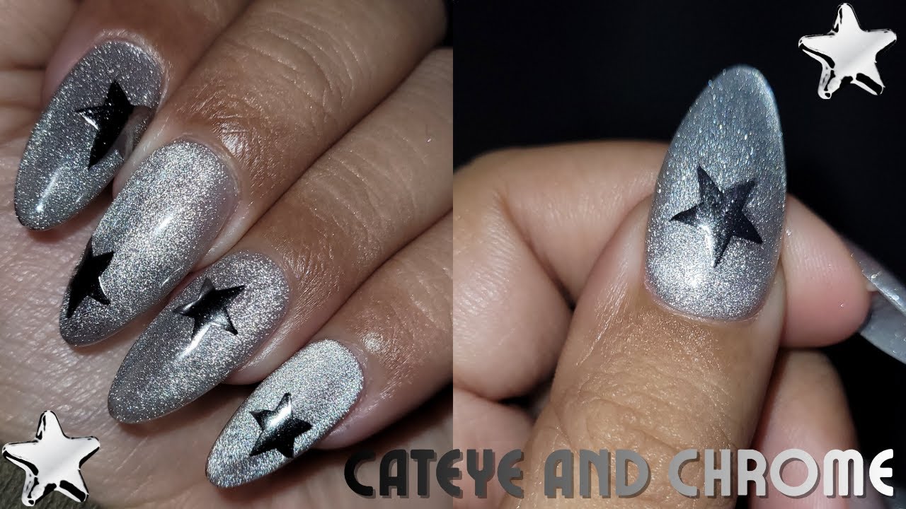 Cateye and Chrome Star Nail Art