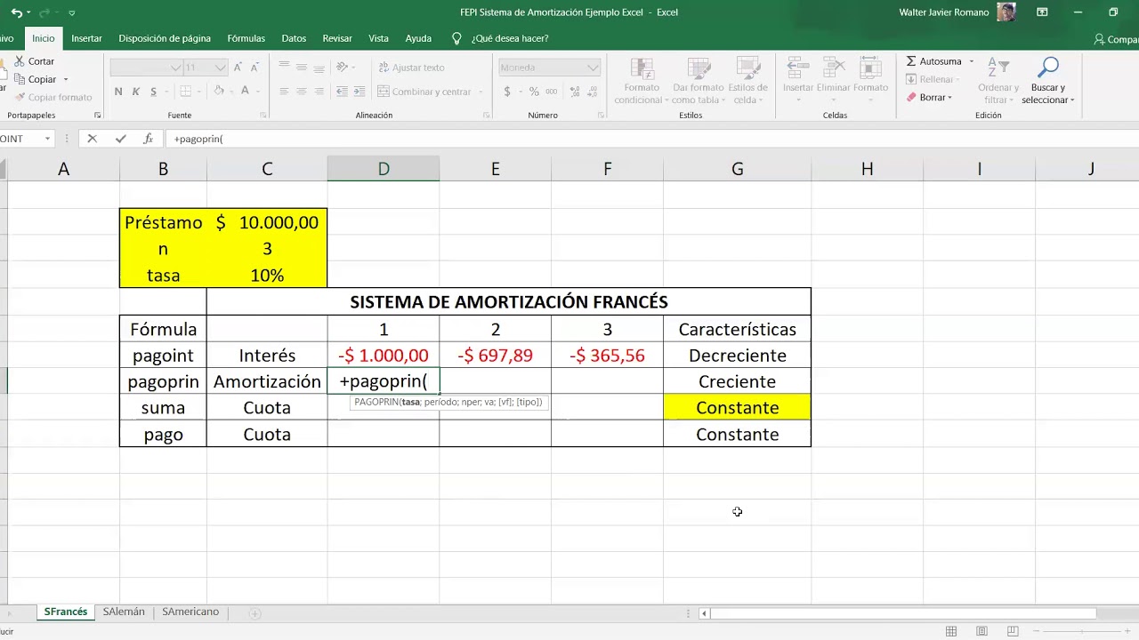 Sistema de amortización francés en Excel. Cuota, Amortización e Interés. YouTube Sistema de amortización francés en Excel. Cuota, Amortización e Interés. YouTube