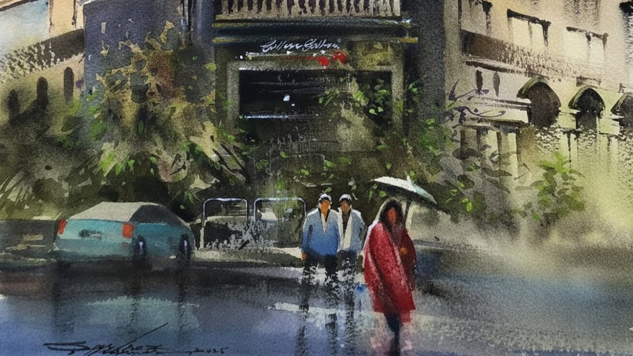 Watercolor Painting: How to Paint a Rainy City Street