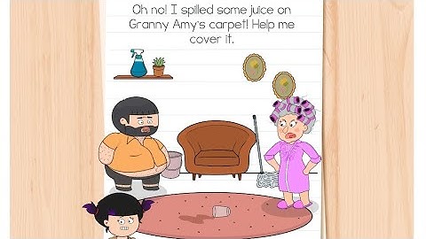Brain test 4 Level 14 I spilled some juice on granny Amy carpet help me cover it Walkthrough