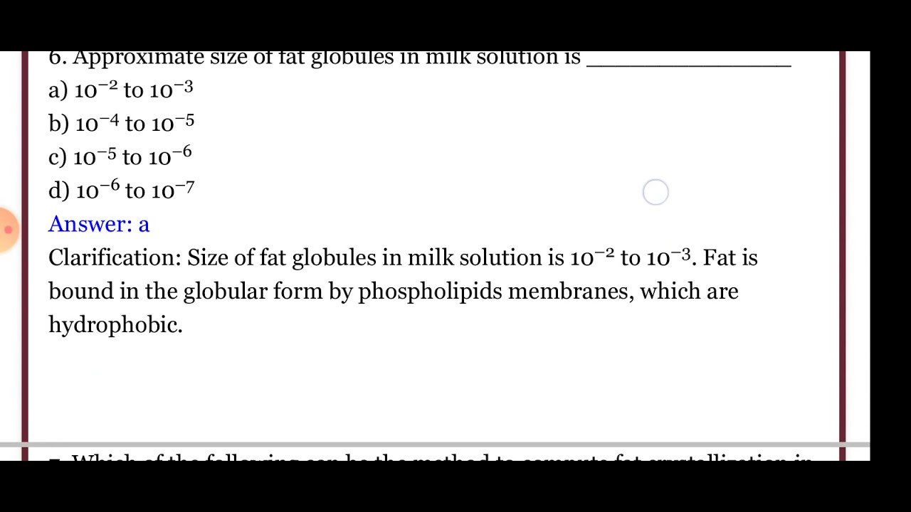 5. MCQs on Composition of Cow Milk