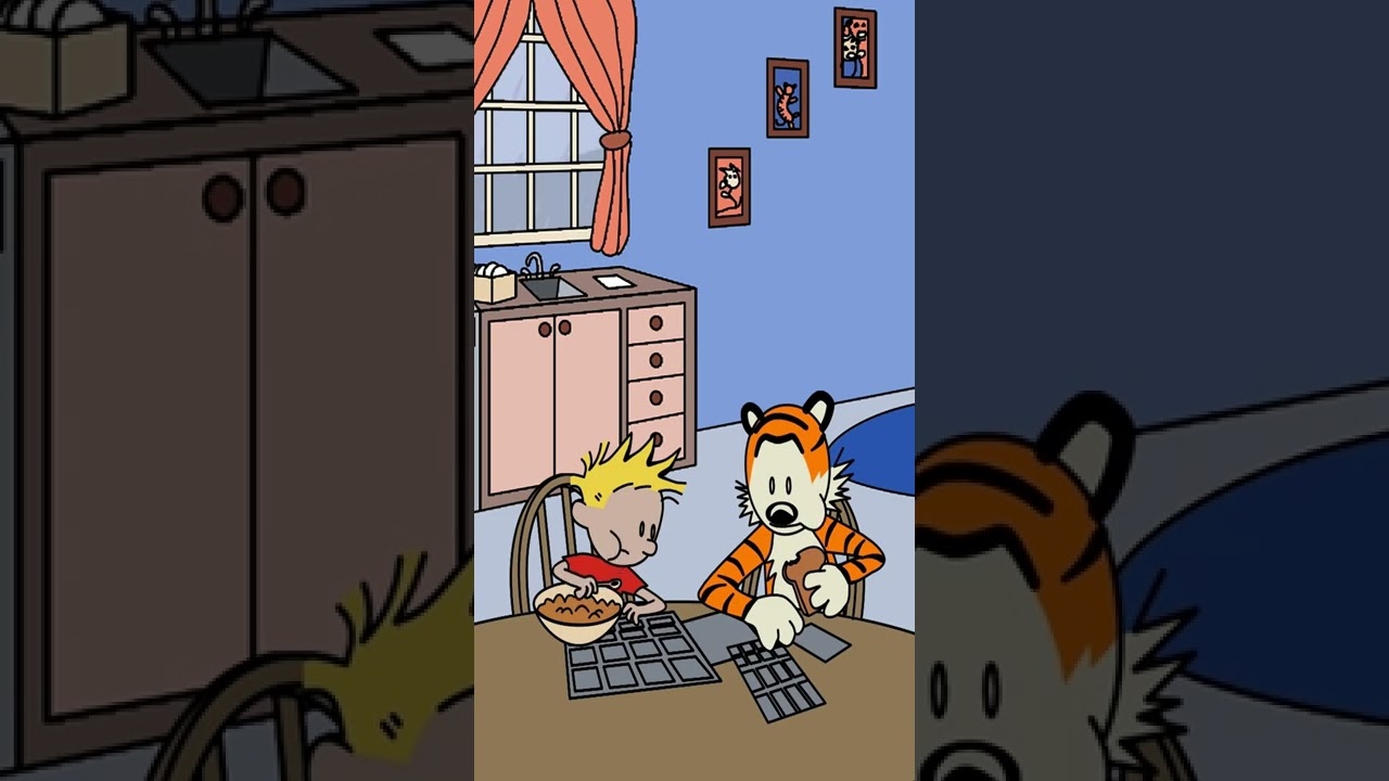Calvin and Hobbes Eat Breakfast 