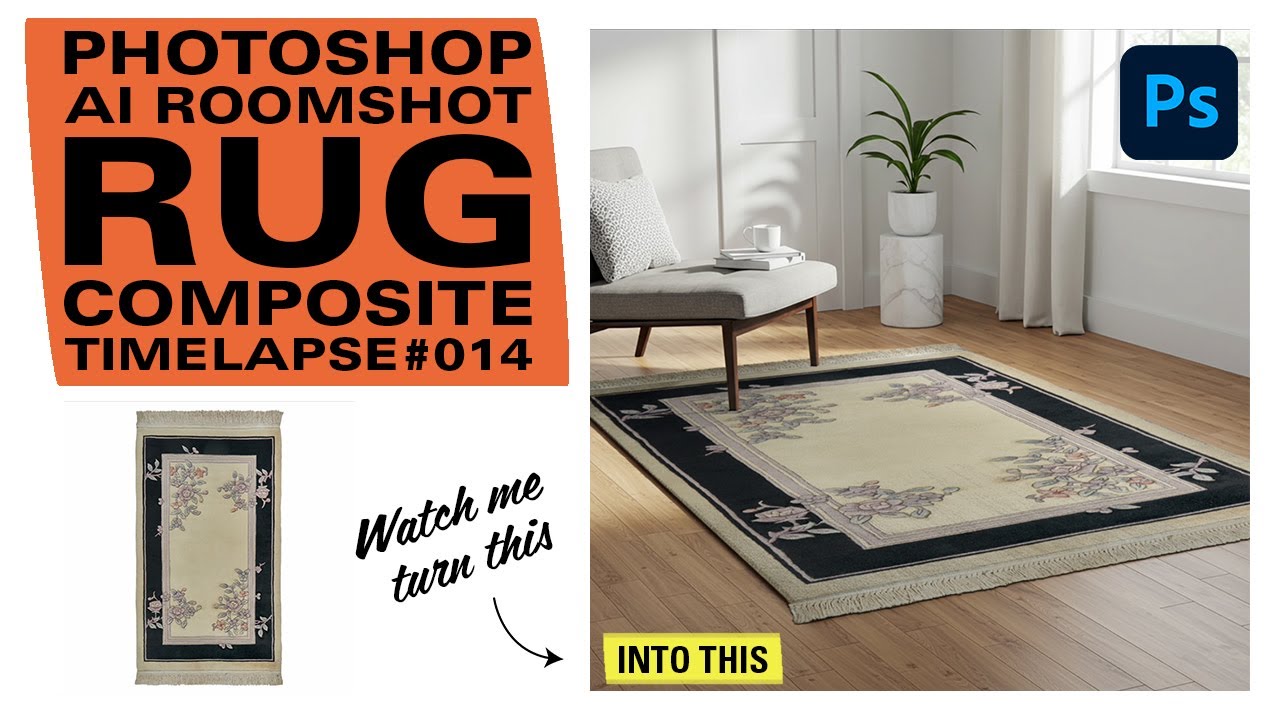 Photoshop AI Roomshot Rug Composite – Timelapse 