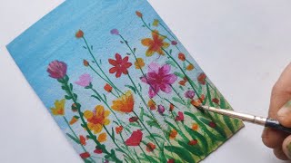 Colorful Flower Garden Painting 🌸 | Easy Acrylic Flower Painting Tutorial | Step by Step