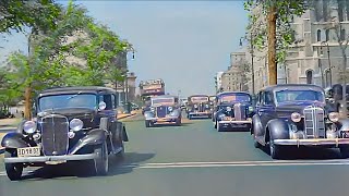 New York Between 1930s \&1940s, Riverside Drive in color [60fps, Remastered] w\/sound design added