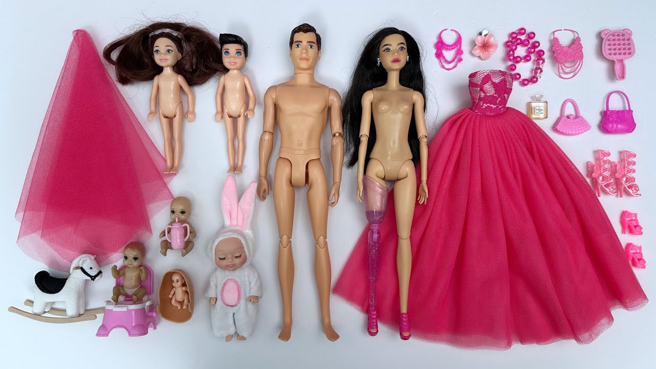 9 Minutes Satisfying with Unboxing Barbie Girl Family Playset, Doll Dressup Set Toys ASMR 