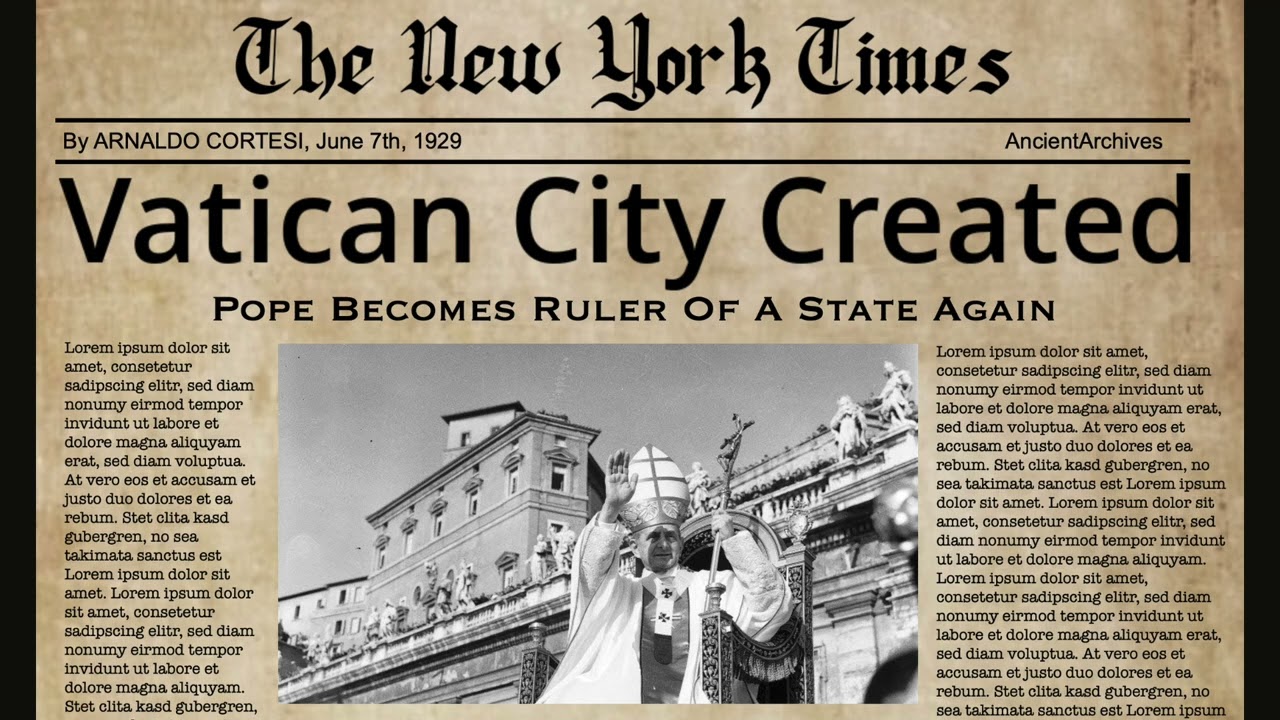 Vatican City Created: Pope Pius XI Becomes Ruler of a Sovereign State (1929) | Old Newspaper Article
