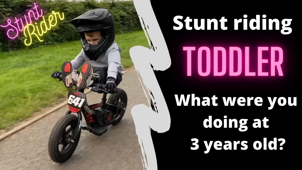 ⁣Stunt riding motorbikes at 3 years old - bike tricks with @rockstar.harley
