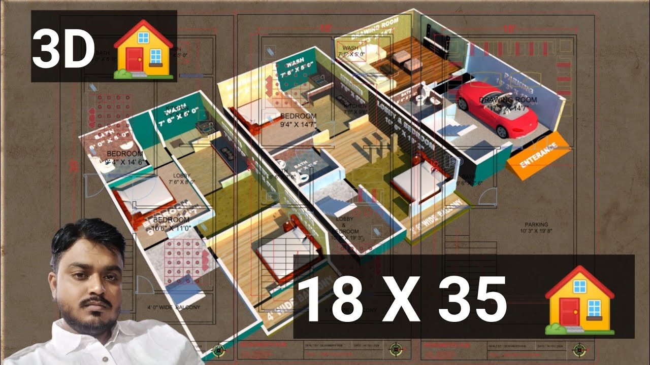 18 X 35 House Plan 3D 🏠 ll 630 Sqft House Plan 🏠 ll