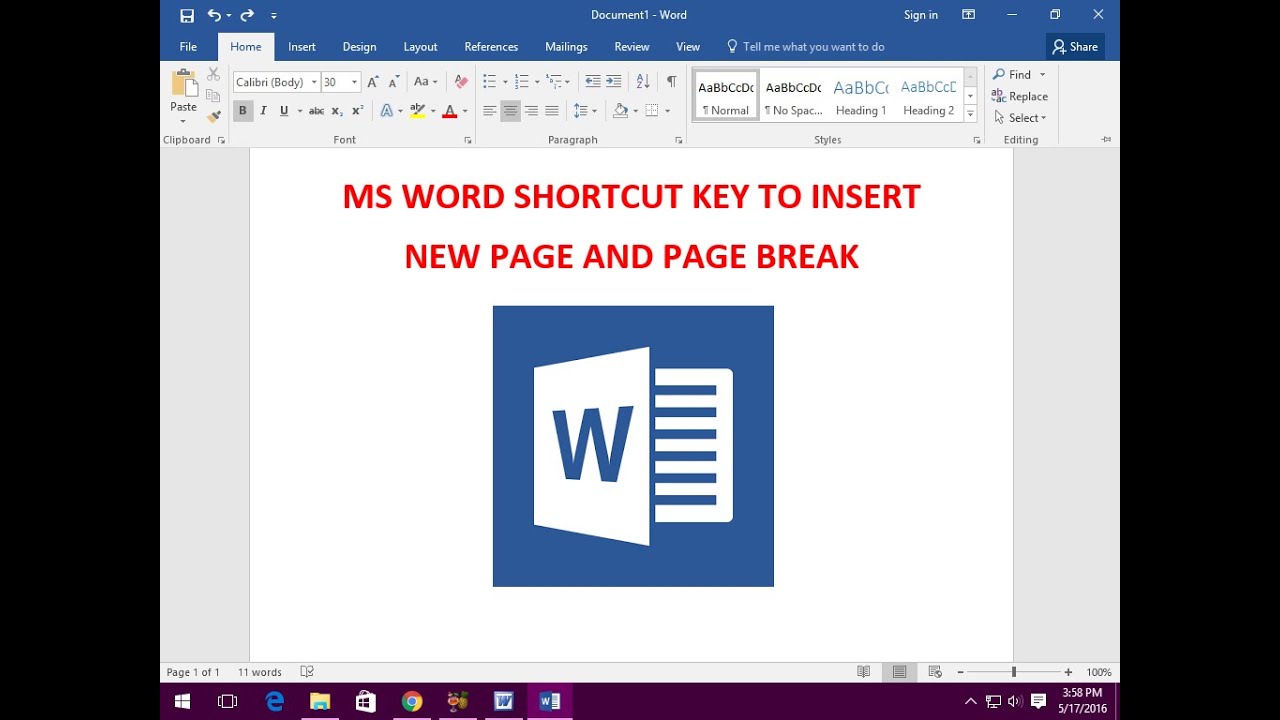 Ms Word Shortcut Key to Insert New Page and Page Break - YouTube