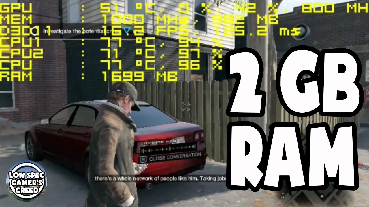 Watch Dogs On 2 Gb Ram Low End Pc Gameplay Tested Youtube