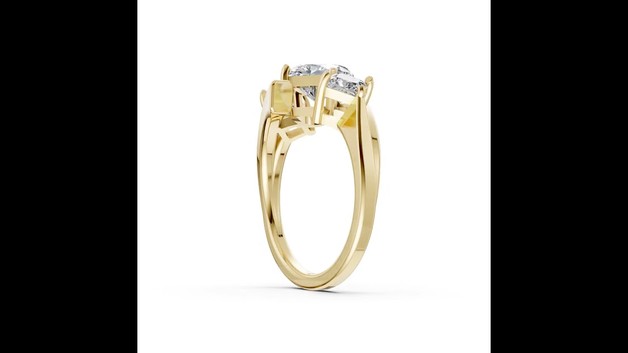 Heart and Princess Cut Diamond Three-Stone Bypass Ring