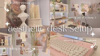 aesthetic desk setup  -  light academia, regencycore, pink pinterest inspired office makeover