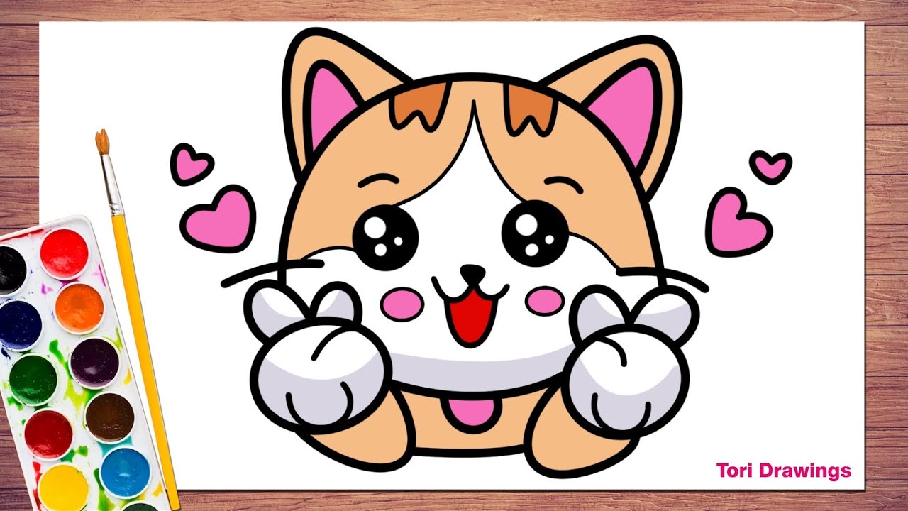 Как легко нарисовать кошку 🐱 | Милый рисунок котенка для детей | Раскраски для детей