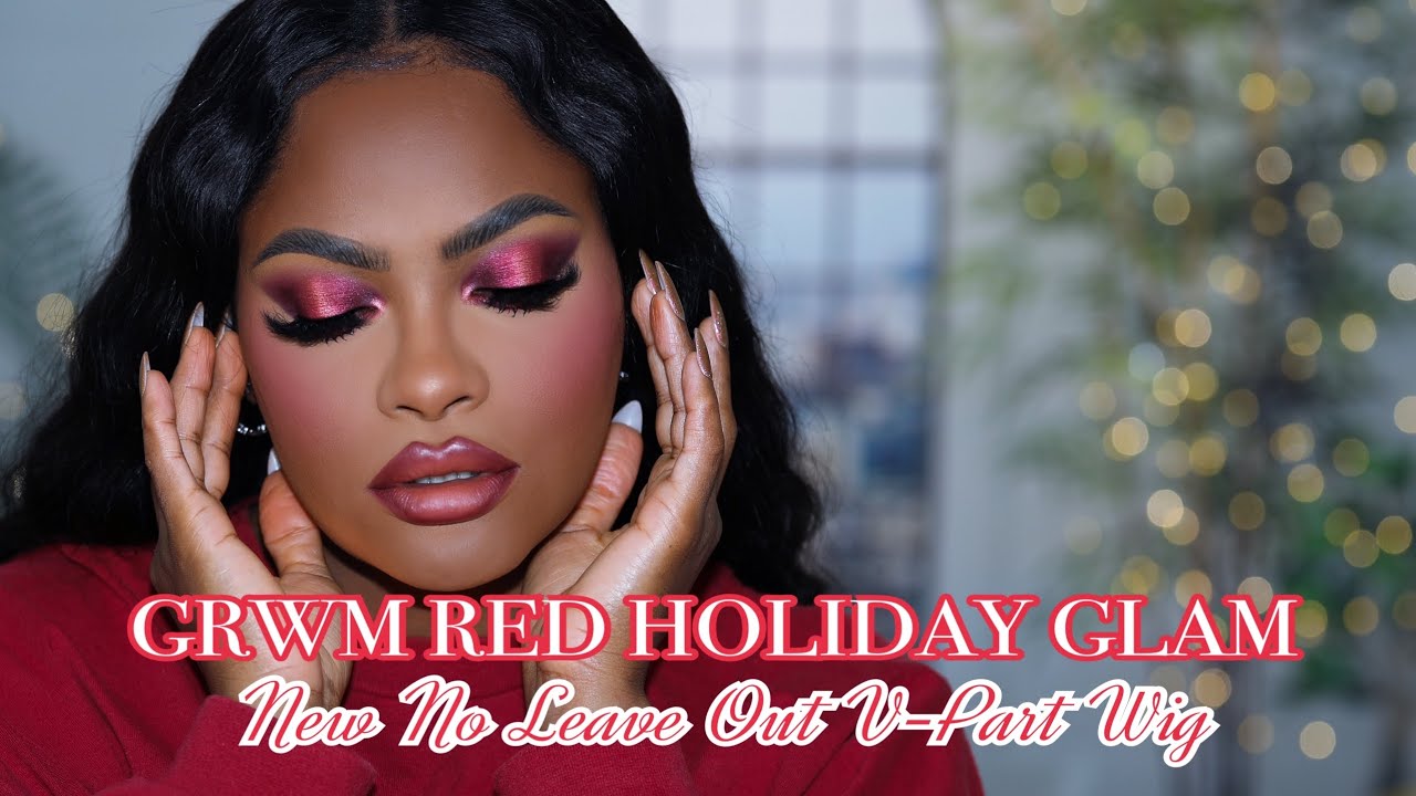 The Ultimate Red Holiday Makeup Tutorial x NEW NO LEAVE OUT V-PART WIG ft. Hurela Hair