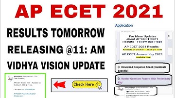 AP ECET RESULTS AVILABLE ON 11 AM | VIDHYA VISION UPDATE 2021