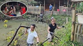 Hue and Dung cleaned the pond and caught fish to cook a meal with the children.