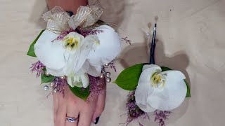 Making corsage an boutonniere set for prom and wedding from potted orchid