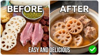 TRADITIONAL LOTUS ROOT SOUP WITH PORK BONES WITH MUNG BEAN WITH RED DATES EASY AND DELICIOUS RECIPE 