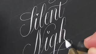 Advent challenge #23: Silent Night calligraphy using Dr PH Marten's bleed-proof white ink & dip pen