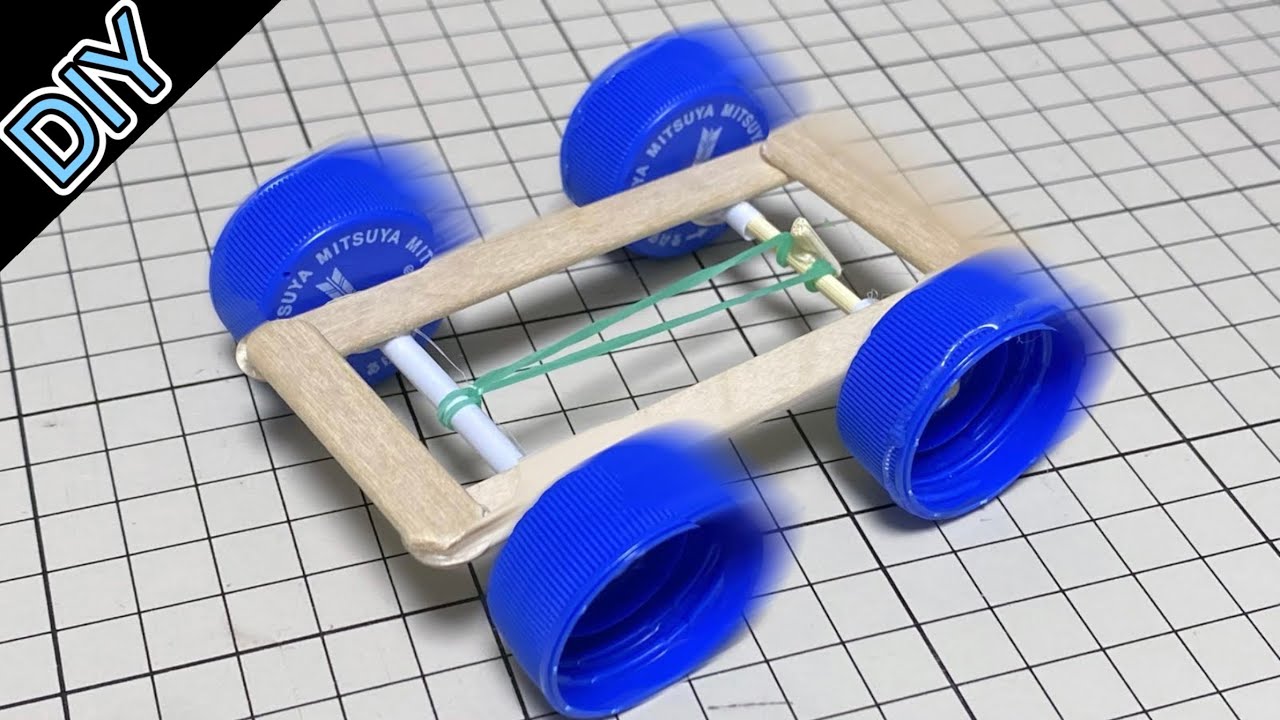 簡単 輪ゴムカーの作り方 工作 アイスの棒