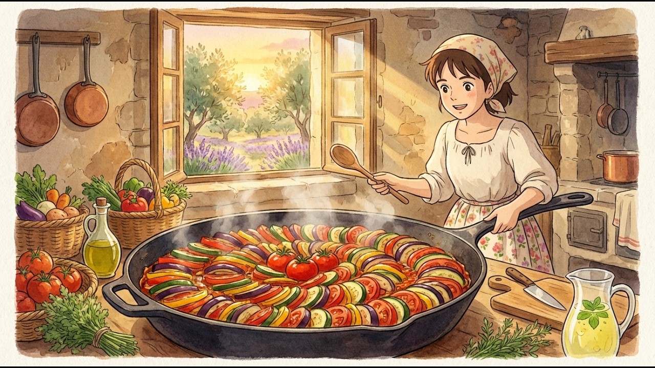 Slice, Spiral, Slow-Bake: French Ratatouille | Ghibli Style Watercolor ASMR